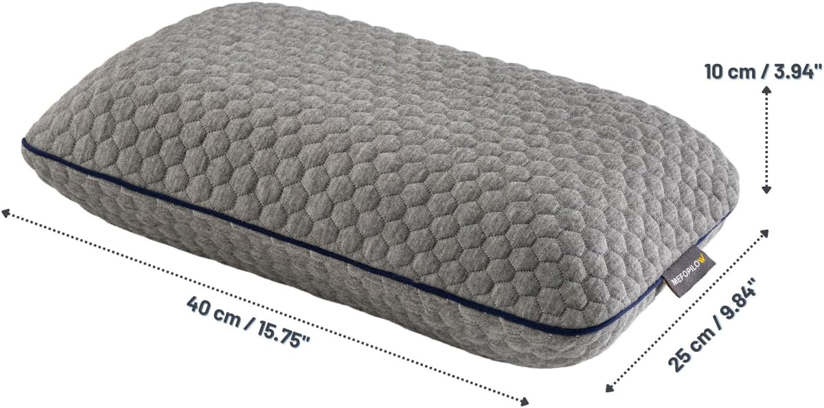 Memory Foam Travel Pillow with Washable Cover & Carry Bag – Compact, Soft & Breathable Neck Pillow for Airplane, Camping & Car (White- with Extra Gray Cotton Cover, 15.7x9.8x3.9 inches)