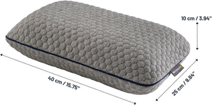 Memory Foam Travel Pillow with Washable Cover & Carry Bag – Compact, Soft & Breathable Neck Pillow for Airplane, Camping & Car (White- with Extra Gray Cotton Cover, 15.7x9.8x3.9 inches)
