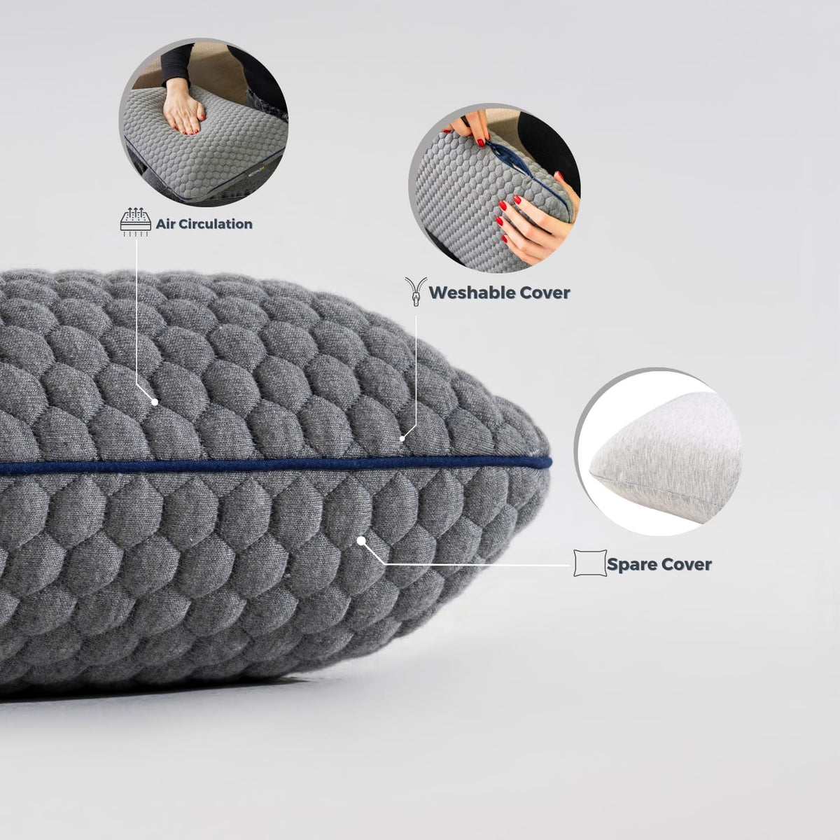 Memory Foam Travel Pillow with Washable Cover & Carry Bag – Compact, Soft & Breathable Neck Pillow for Airplane, Camping & Car (White- with Extra Gray Cotton Cover, 15.7x9.8x3.9 inches)