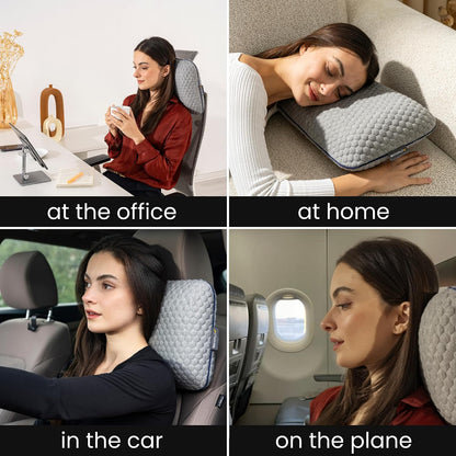 Memory Foam Travel Pillow with Washable Cover & Carry Bag – Compact, Soft & Breathable Neck Pillow for Airplane, Camping & Car (White- with Extra Gray Cotton Cover, 15.7x9.8x3.9 inches)