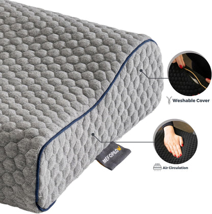 Memory Foam Travel Pillow with Washable Cover & Carry Bag – Compact, Soft & Breathable Neck Pillow for Airplane, Camping & Car (White- with Extra Gray Cotton Cover, 15.7x9.8x3.9 inches)