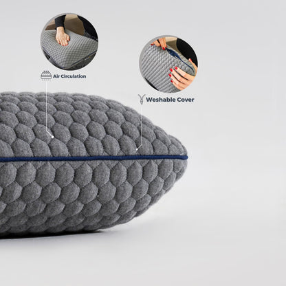 Memory Foam Travel Pillow with Washable Cover & Carry Bag – Compact, Soft & Breathable Neck Pillow for Airplane, Camping & Car (White- with Extra Gray Cotton Cover, 15.7x9.8x3.9 inches)
