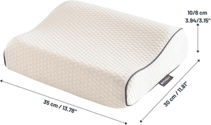 Memory Foam Travel Pillow with Washable Cover & Carry Bag – Compact, Soft & Breathable Neck Pillow for Airplane, Camping & Car (White- with Extra Gray Cotton Cover, 15.7x9.8x3.9 inches)
