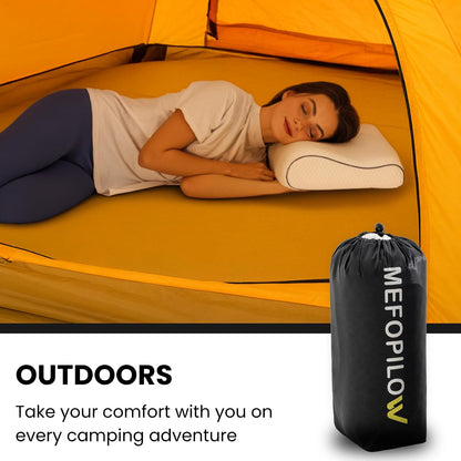 Memory Foam Travel Pillow with Washable Cover & Carry Bag – Compact, Soft & Breathable Neck Pillow for Airplane, Camping & Car (White- with Extra Gray Cotton Cover, 15.7x9.8x3.9 inches)