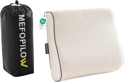 Memory Foam Travel Pillow with Washable Cover & Carry Bag – Compact, Soft & Breathable Neck Pillow for Airplane, Camping & Car (White- with Extra Gray Cotton Cover, 15.7x9.8x3.9 inches)