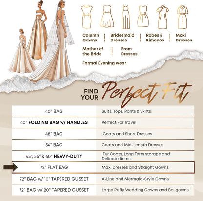 72" Long Dress Bags for Gowns - Wedding Dress Garment Bag for Dresses - Long Garment Bags for Hanging Clothes & Closet Storage - Durable Travel Bag for Women with ID Window
