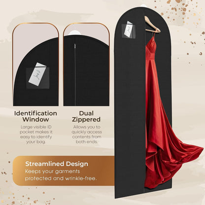 72" Long Dress Bags for Gowns - Wedding Dress Garment Bag for Dresses - Long Garment Bags for Hanging Clothes & Closet Storage - Durable Travel Bag for Women with ID Window