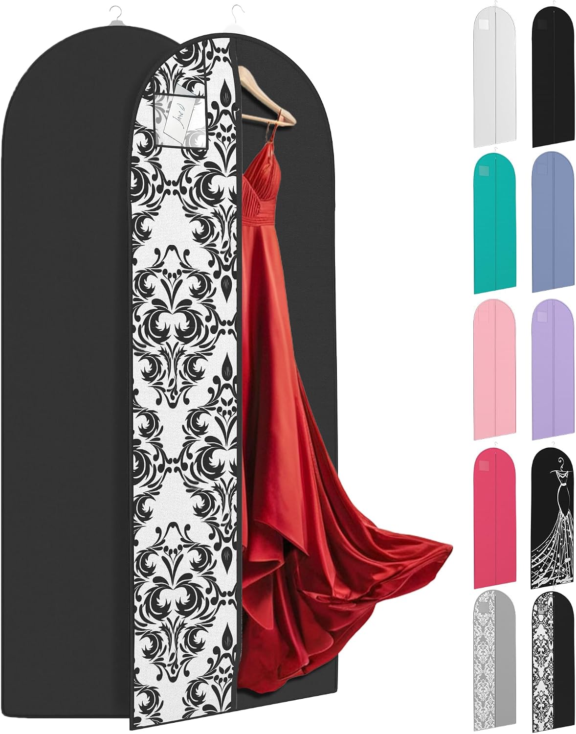 72" Long Dress Bags for Gowns - Wedding Dress Garment Bag for Dresses - Long Garment Bags for Hanging Clothes & Closet Storage - Durable Travel Bag for Women with ID Window