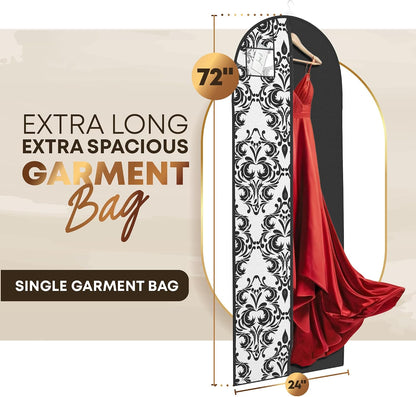 72" Long Dress Bags for Gowns - Wedding Dress Garment Bag for Dresses - Long Garment Bags for Hanging Clothes & Closet Storage - Durable Travel Bag for Women with ID Window