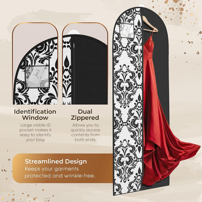 72" Long Dress Bags for Gowns - Wedding Dress Garment Bag for Dresses - Long Garment Bags for Hanging Clothes & Closet Storage - Durable Travel Bag for Women with ID Window