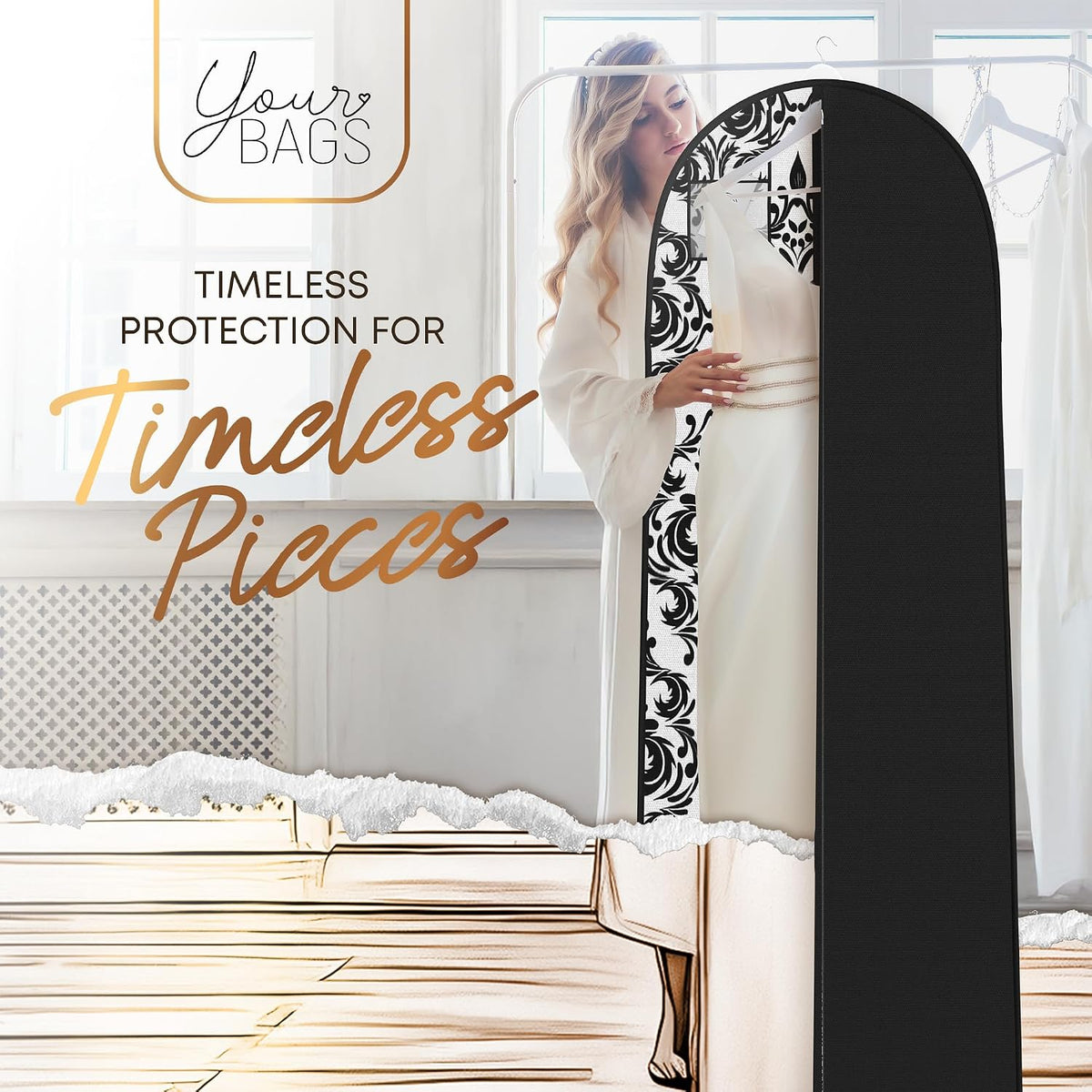 72" Long Dress Bags for Gowns - Wedding Dress Garment Bag for Dresses - Long Garment Bags for Hanging Clothes & Closet Storage - Durable Travel Bag for Women with ID Window