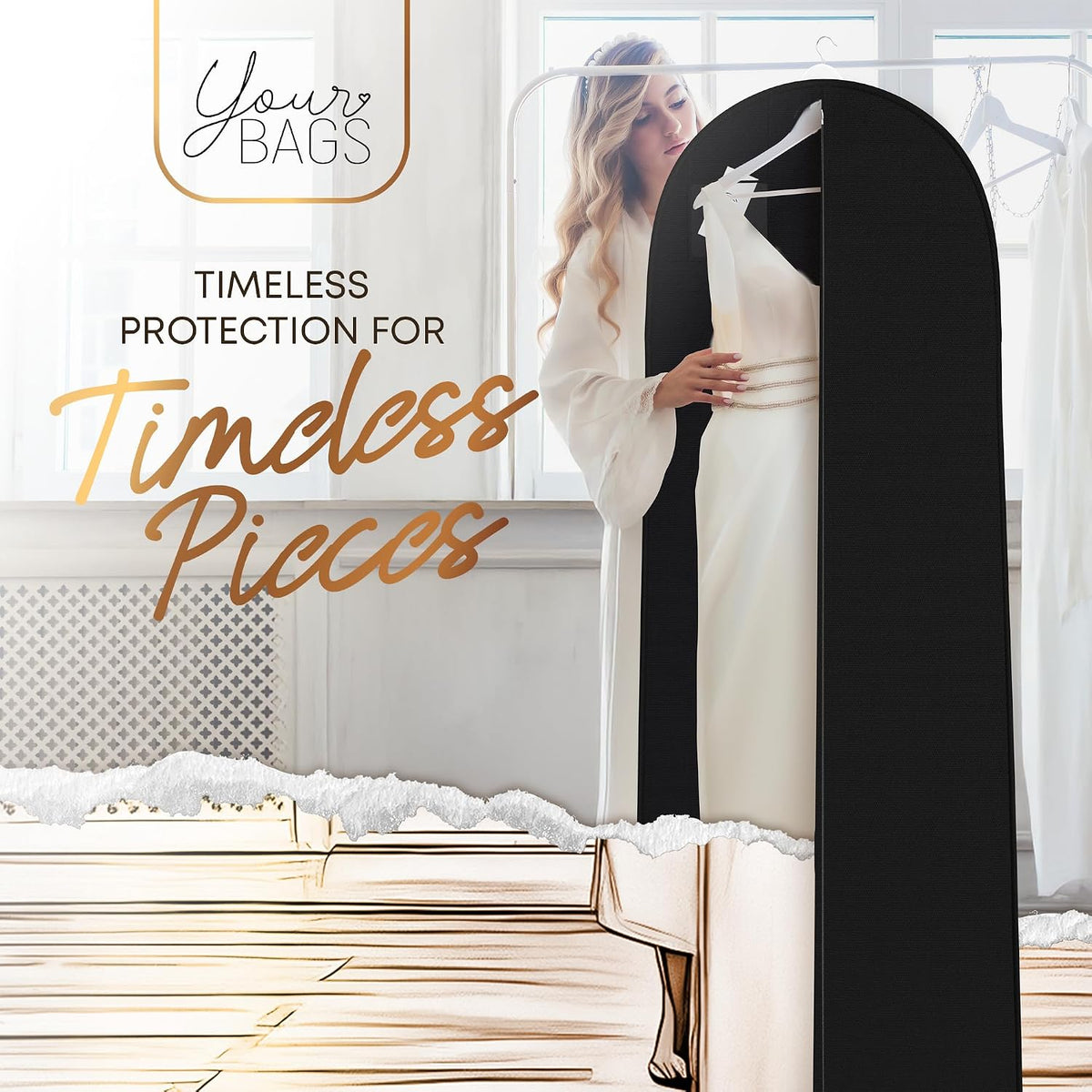 72" Long Dress Bags for Gowns - Wedding Dress Garment Bag for Dresses - Long Garment Bags for Hanging Clothes & Closet Storage - Durable Travel Bag for Women with ID Window