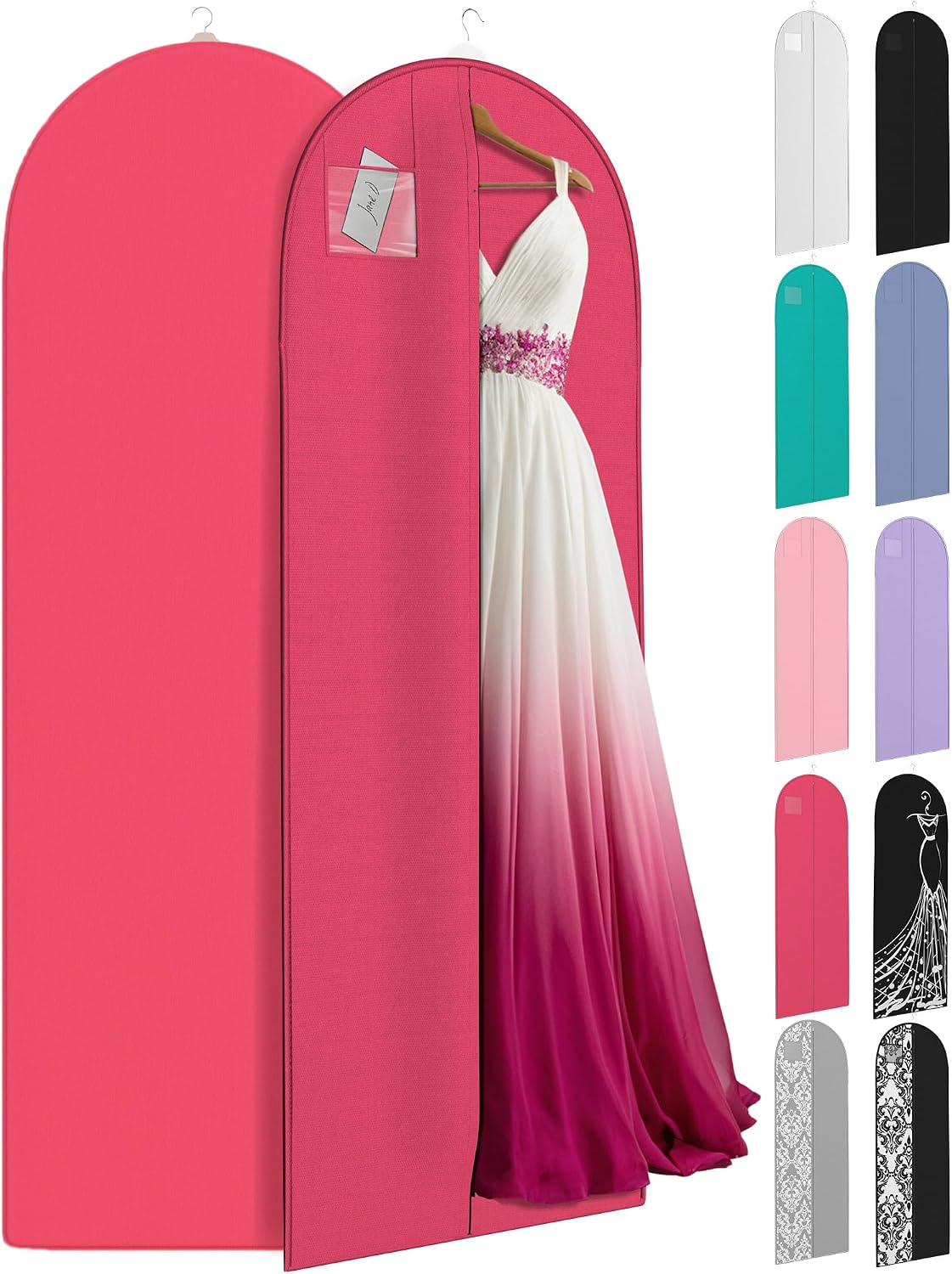 72" Long Dress Bags for Gowns - Wedding Dress Garment Bag for Dresses - Long Garment Bags for Hanging Clothes & Closet Storage - Durable Travel Bag for Women with ID Window