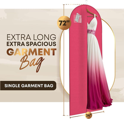 72" Long Dress Bags for Gowns - Wedding Dress Garment Bag for Dresses - Long Garment Bags for Hanging Clothes & Closet Storage - Durable Travel Bag for Women with ID Window