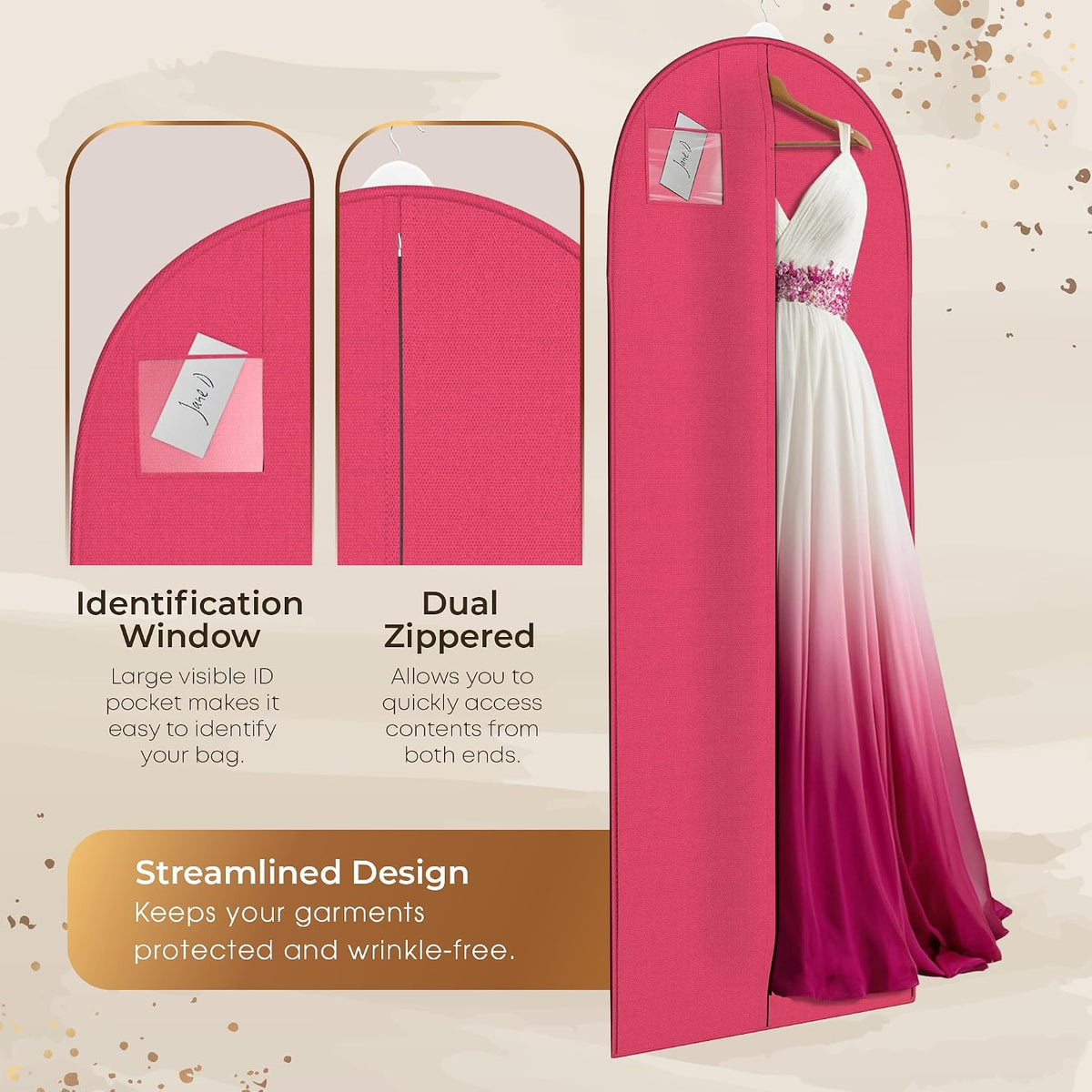 72" Long Dress Bags for Gowns - Wedding Dress Garment Bag for Dresses - Long Garment Bags for Hanging Clothes & Closet Storage - Durable Travel Bag for Women with ID Window