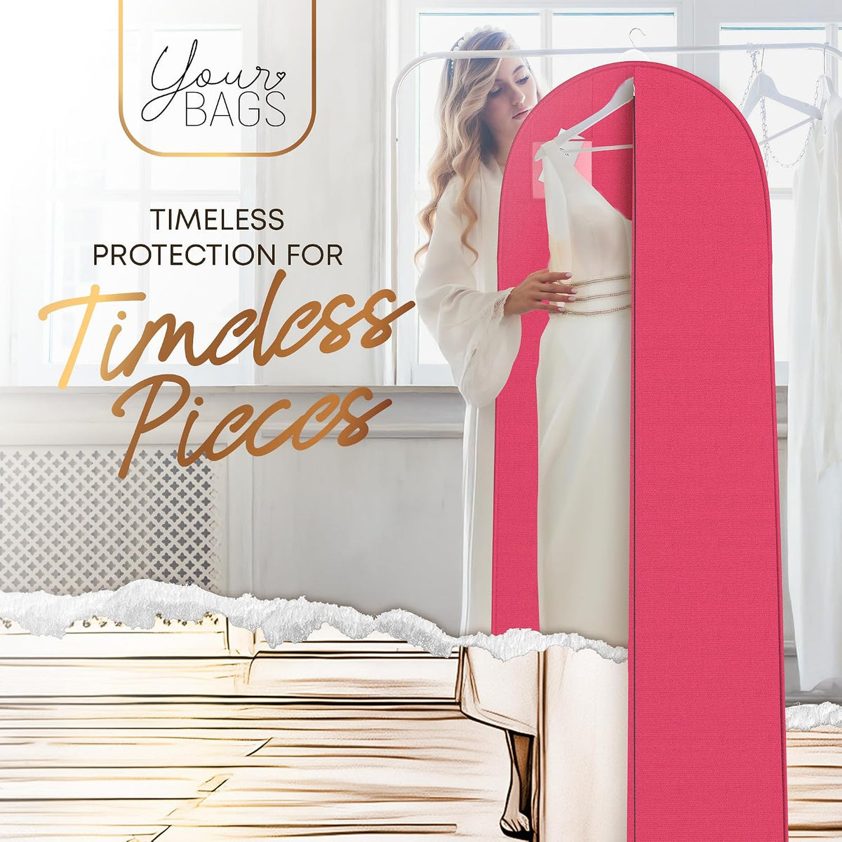 72" Long Dress Bags for Gowns - Wedding Dress Garment Bag for Dresses - Long Garment Bags for Hanging Clothes & Closet Storage - Durable Travel Bag for Women with ID Window