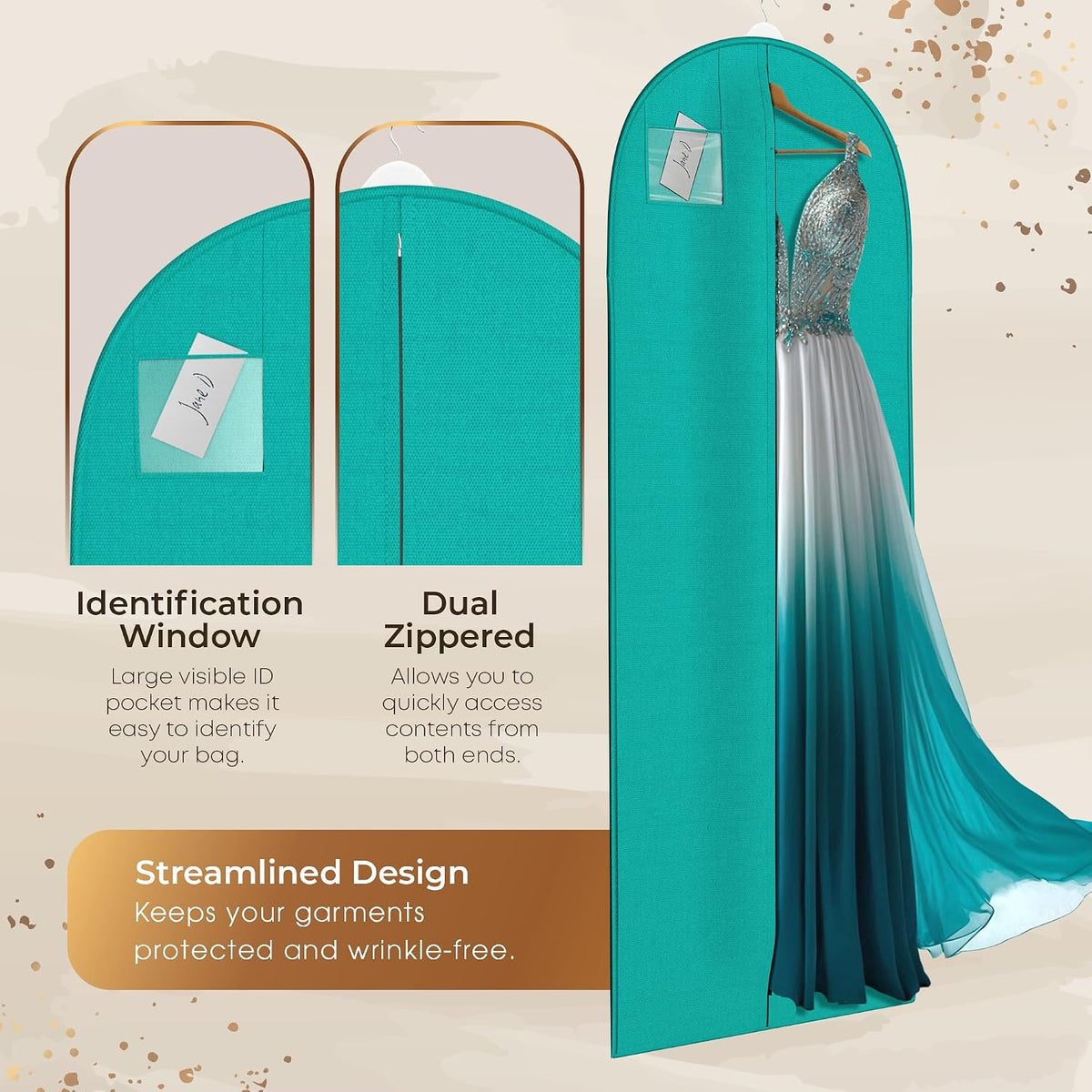 72" Long Dress Bags for Gowns - Wedding Dress Garment Bag for Dresses - Long Garment Bags for Hanging Clothes & Closet Storage - Durable Travel Bag for Women with ID Window