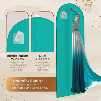 72" Long Dress Bags for Gowns - Wedding Dress Garment Bag for Dresses - Long Garment Bags for Hanging Clothes & Closet Storage - Durable Travel Bag for Women with ID Window