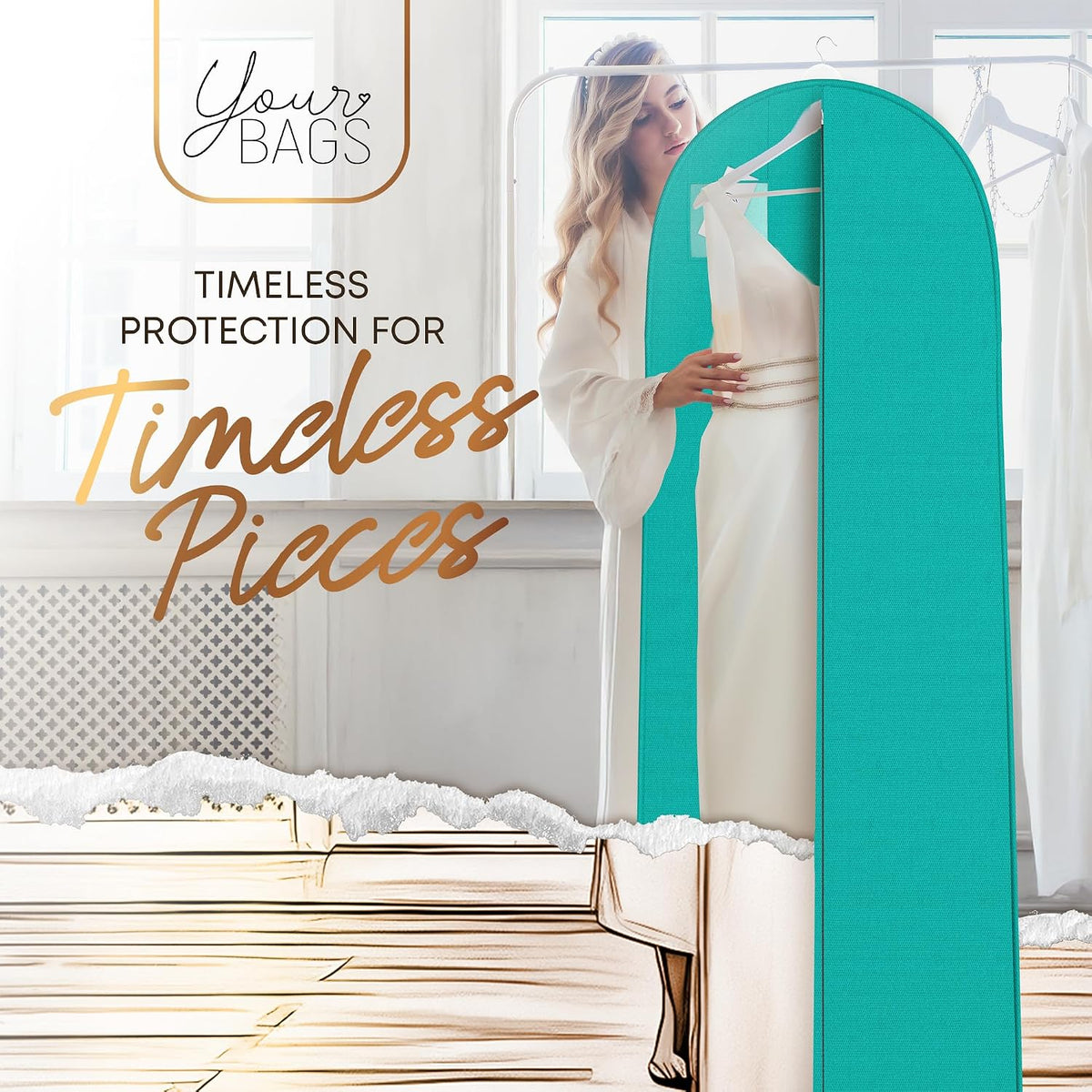 72" Long Dress Bags for Gowns - Wedding Dress Garment Bag for Dresses - Long Garment Bags for Hanging Clothes & Closet Storage - Durable Travel Bag for Women with ID Window