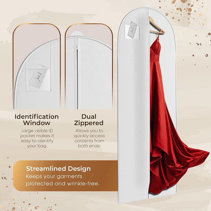 72" Long Dress Bags for Gowns - Wedding Dress Garment Bag for Dresses - Long Garment Bags for Hanging Clothes & Closet Storage - Durable Travel Bag for Women with ID Window