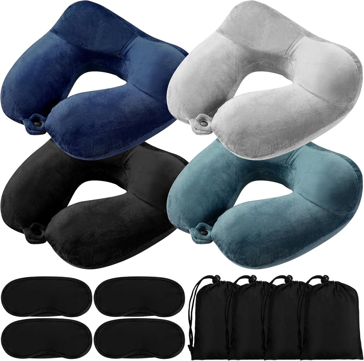 4 Pack Inflatable Neck Pillow for Airplane Travel,Multi Color