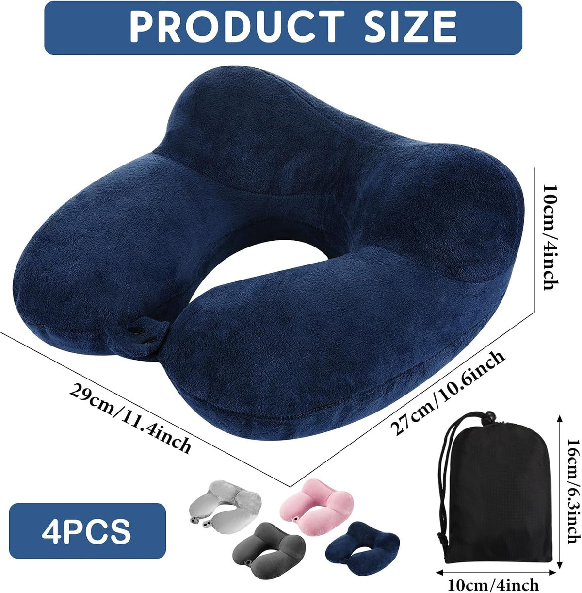 4 Pack Inflatable Neck Pillow for Airplane Travel,Multi Color
