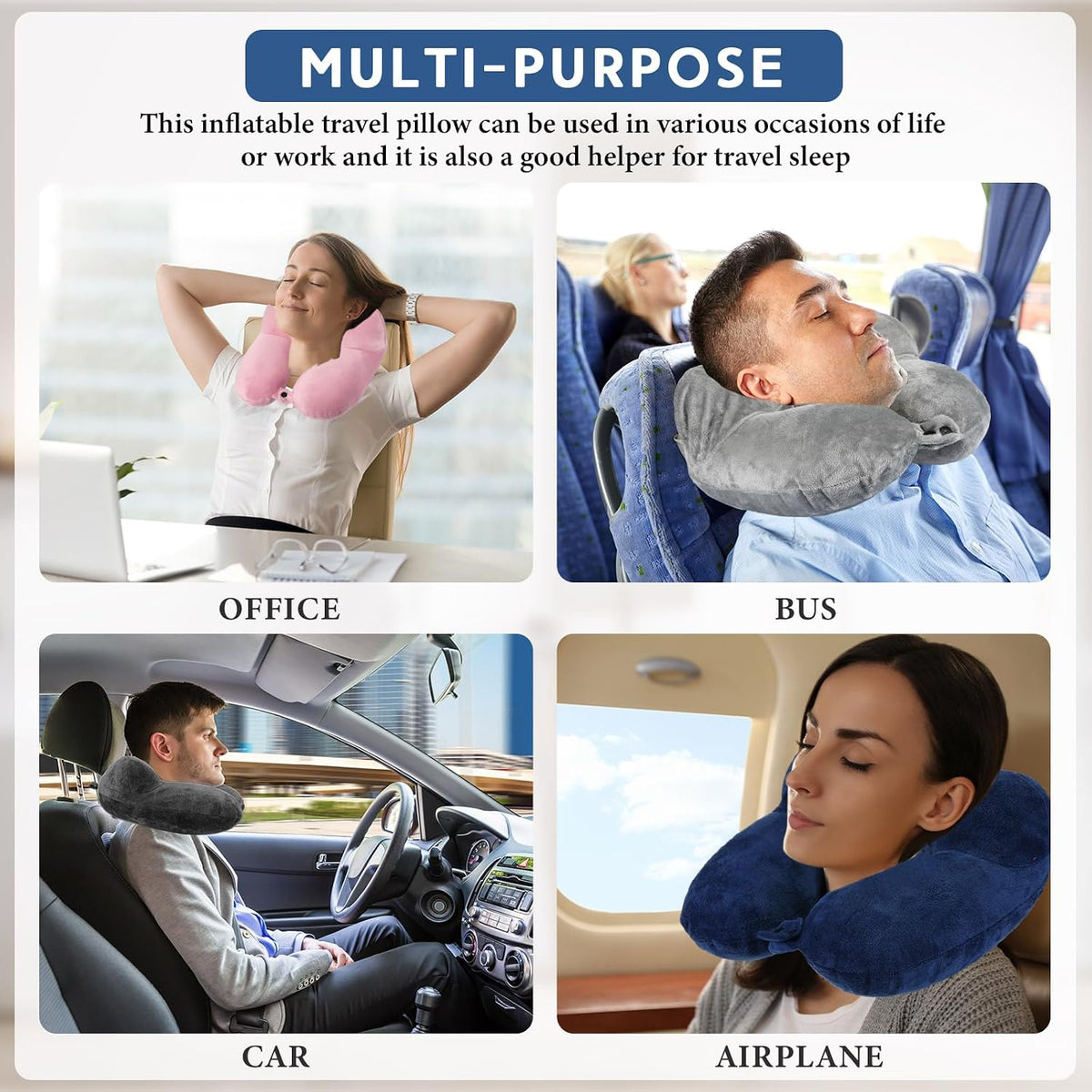 4 Pack Inflatable Neck Pillow for Airplane Travel,Multi Color