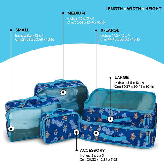 Packing Cubes for Kids - 5 Piece Luggage Organizer Set - Travel Accessories for Suitcase - Bingo Bandit Chilli Stripe Trixie - Packing Cube Set for Kids, Teens, Adults
