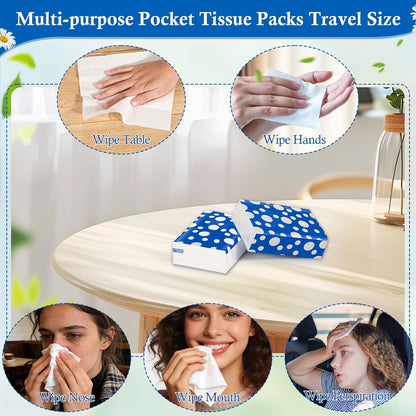 Pocket Tissues Travel Packs 250 Sheets Travel Size Tissue Packs 3 Ply Unscented Small Mini Individual Portable Tissue Pack with Unique Embossing for Purse Holiday Travel Party