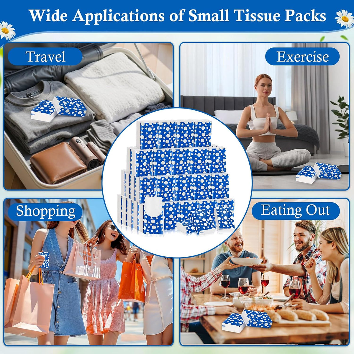 Pocket Tissues Travel Packs 250 Sheets Travel Size Tissue Packs 3 Ply Unscented Small Mini Individual Portable Tissue Pack with Unique Embossing for Purse Holiday Travel Party