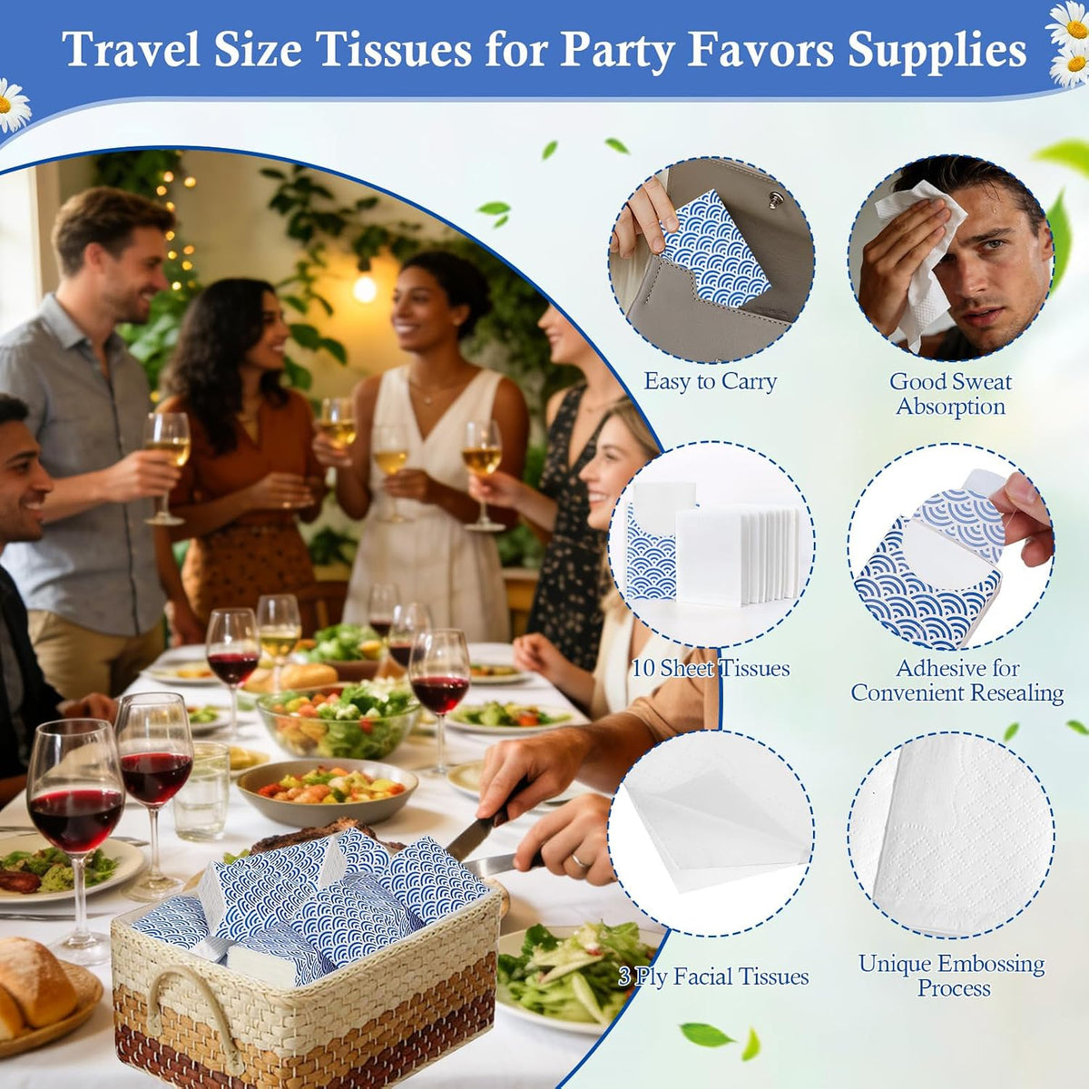 Pocket Tissues Travel Packs 250 Sheets Travel Size Tissue Packs 3 Ply Unscented Small Mini Individual Portable Tissue Pack with Unique Embossing for Purse Holiday Travel Party