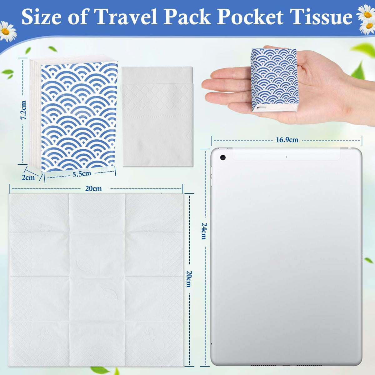 Pocket Tissues Travel Packs 250 Sheets Travel Size Tissue Packs 3 Ply Unscented Small Mini Individual Portable Tissue Pack with Unique Embossing for Purse Holiday Travel Party