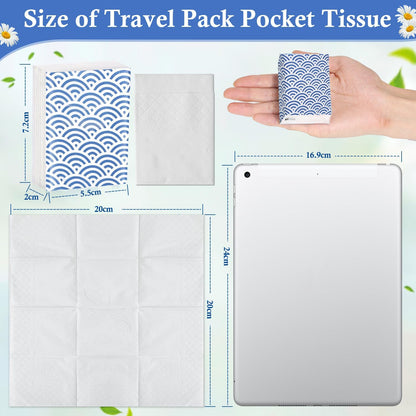 Pocket Tissues Travel Packs 250 Sheets Travel Size Tissue Packs 3 Ply Unscented Small Mini Individual Portable Tissue Pack with Unique Embossing for Purse Holiday Travel Party