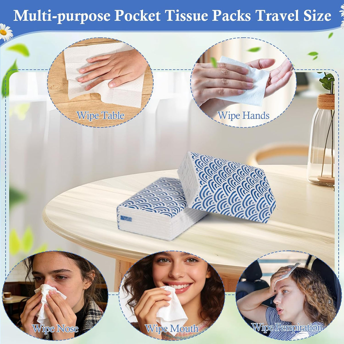 Pocket Tissues Travel Packs 250 Sheets Travel Size Tissue Packs 3 Ply Unscented Small Mini Individual Portable Tissue Pack with Unique Embossing for Purse Holiday Travel Party