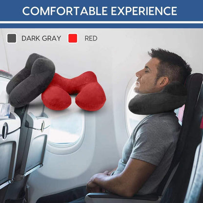 Inflatable Travel Pillow for Airplane Inflatable Neck Pillow for Traveling with Soft Velvet Washable Cover for Sleeping, Airplane,Train, Car, Office, Contoured Eye Masks, Earplugs