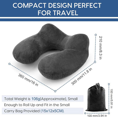 Inflatable Travel Pillow for Airplane Inflatable Neck Pillow for Traveling with Soft Velvet Washable Cover for Sleeping, Airplane,Train, Car, Office, Contoured Eye Masks, Earplugs