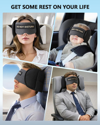 Travel Pillows for Airplanes, Plane Pillow with Eye Mask for Long Flights Sleeping, 360° Support Airplane Head Strap Compact Flight Essentials for Travel Sleep Neck Upright, Stop Head Bobbing (Grey)
