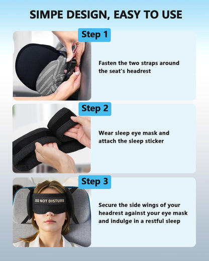 Travel Pillows for Airplanes, Plane Pillow with Eye Mask for Long Flights Sleeping, 360° Support Airplane Head Strap Compact Flight Essentials for Travel Sleep Neck Upright, Stop Head Bobbing (Grey)