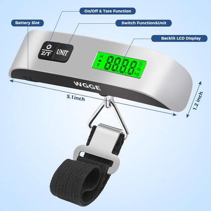 Digital Luggage Scale, 110 lb/50 kg, Backlit LCD Display