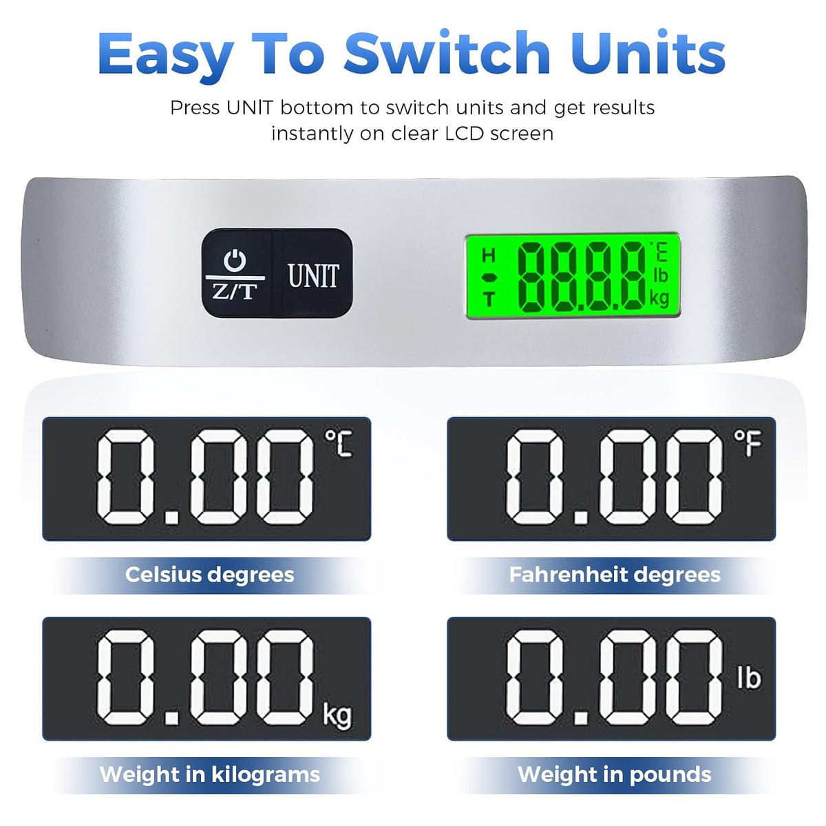 Digital Luggage Scale, 110 lb/50 kg, Backlit LCD Display