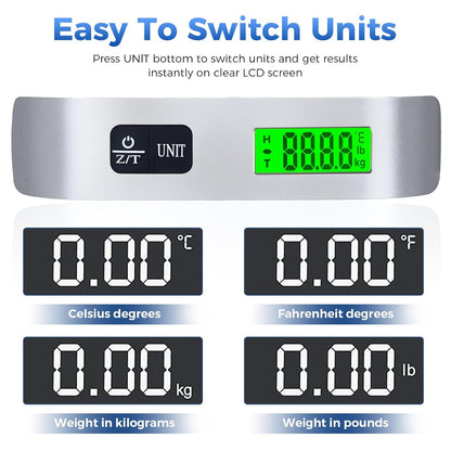 Digital Luggage Scale, 110 lb/50 kg, Backlit LCD Display