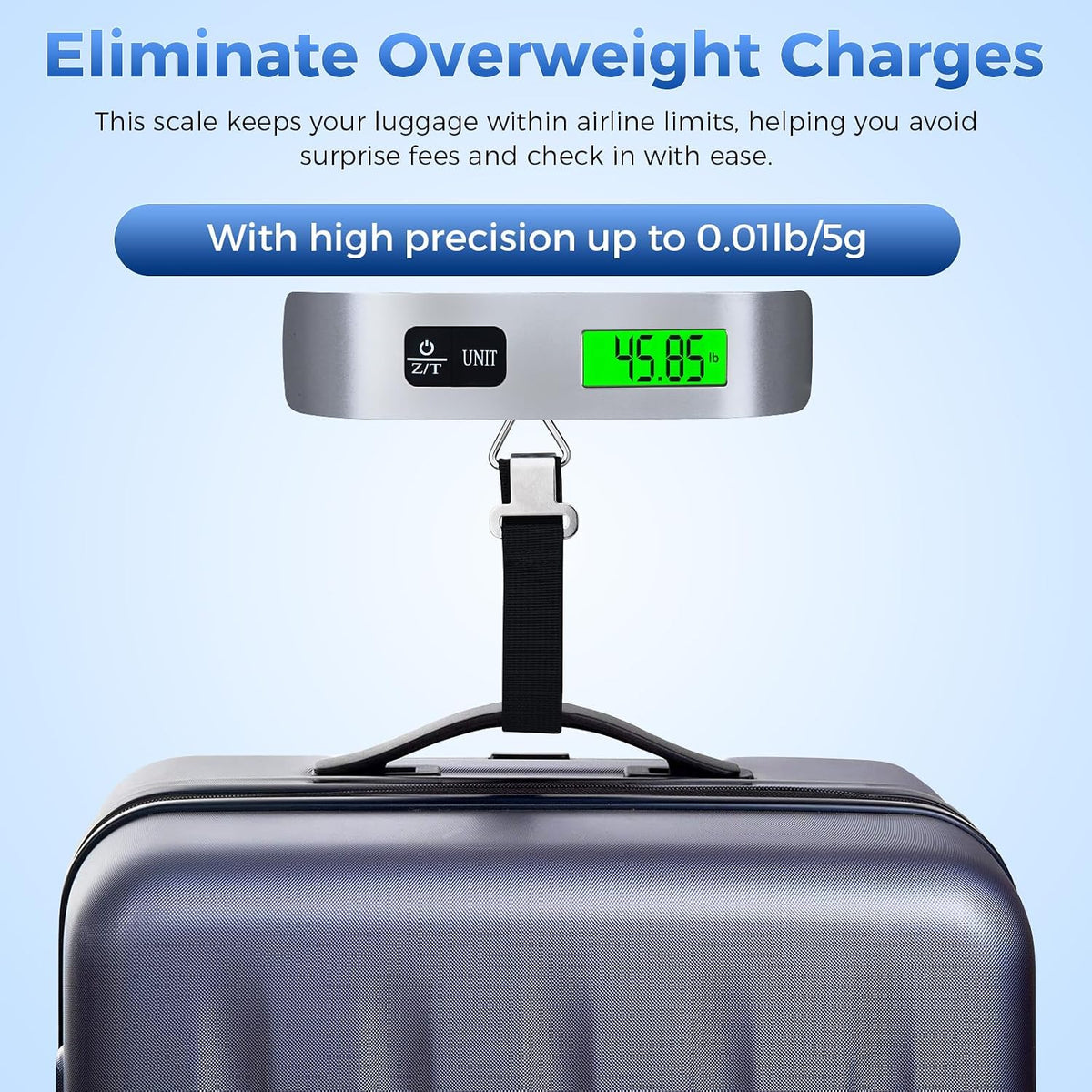 Digital Luggage Scale, 110 lb/50 kg, Backlit LCD Display