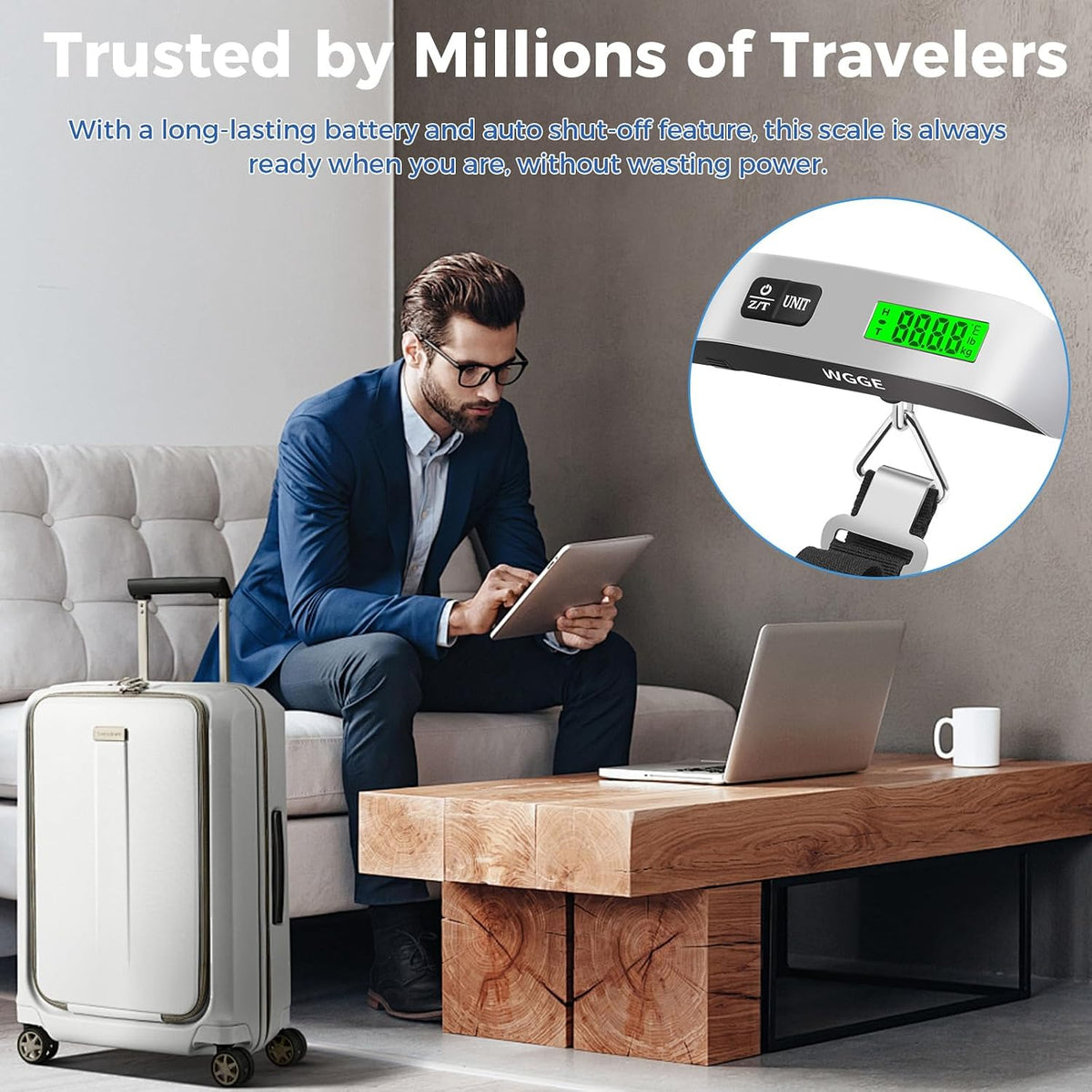 Digital Luggage Scale, 110 lb/50 kg, Backlit LCD Display