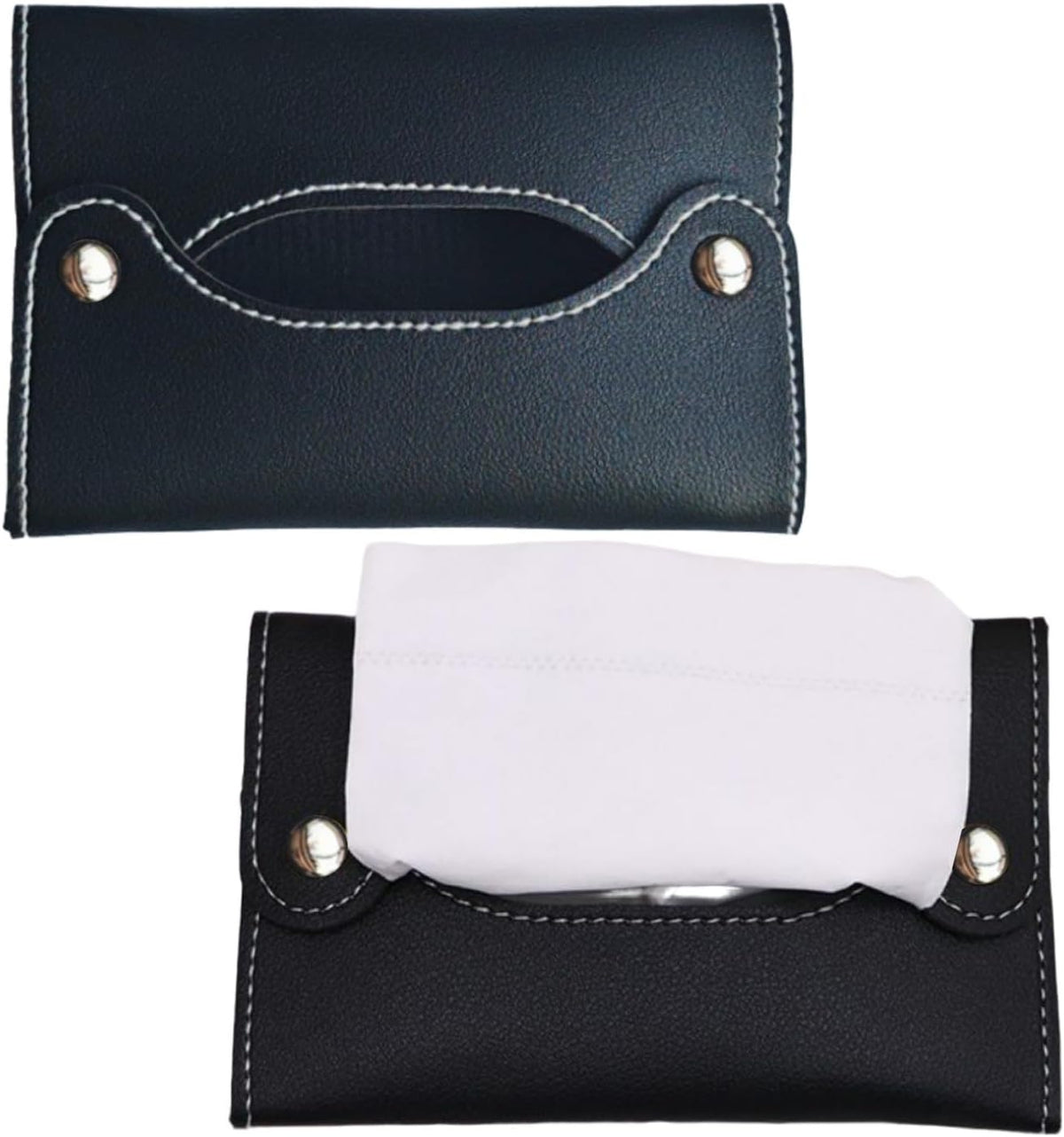 2Pcs Pocket Tissue Holder for Purse Travel Size Bag Case for Paper Towels Reusable PU Storage Pouch Car Tissue Box Holder for Toilet Paper Compact Use Black