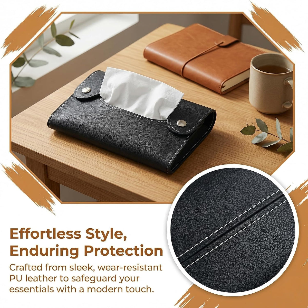2Pcs Pocket Tissue Holder for Purse Travel Size Bag Case for Paper Towels Reusable PU Storage Pouch Car Tissue Box Holder for Toilet Paper Compact Use Black