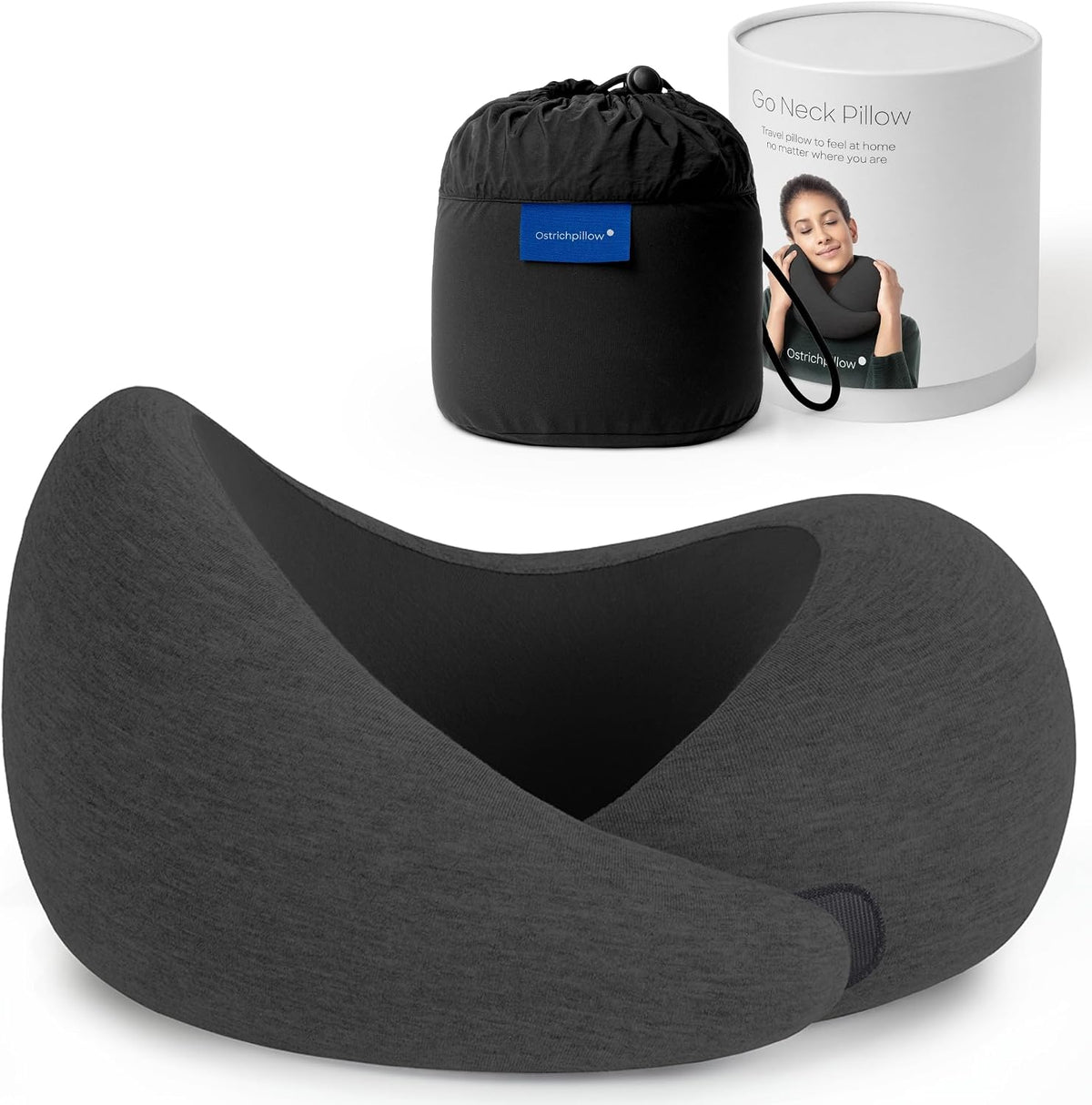 Go Neck Pillow - Premium Memory Foam Travel Pillow, 360º Ergonomic Design, Asymmetrical Sides, Travel Bag Included, Washable Modal Cover