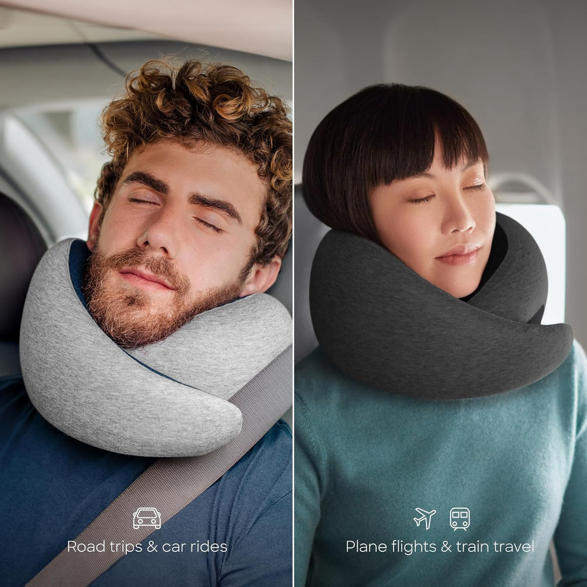 Go Neck Pillow - Premium Memory Foam Travel Pillow, 360º Ergonomic Design, Asymmetrical Sides, Travel Bag Included, Washable Modal Cover