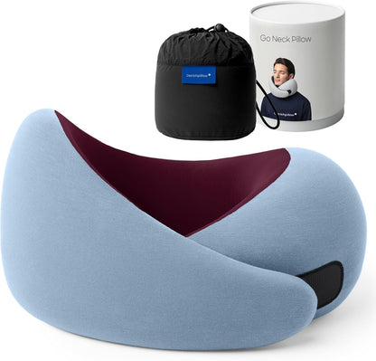 Go Neck Pillow - Premium Memory Foam Travel Pillow, 360º Ergonomic Design, Asymmetrical Sides, Travel Bag Included, Washable Modal Cover