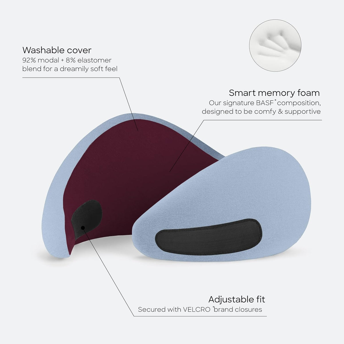 Go Neck Pillow - Premium Memory Foam Travel Pillow, 360º Ergonomic Design, Asymmetrical Sides, Travel Bag Included, Washable Modal Cover