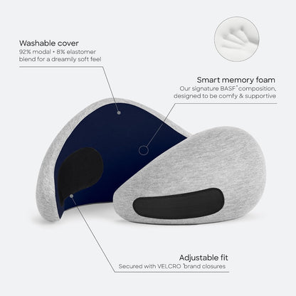 Go Neck Pillow - Premium Memory Foam Travel Pillow, 360º Ergonomic Design, Asymmetrical Sides, Travel Bag Included, Washable Modal Cover